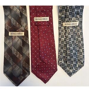 Lot Of 3 Burma Bibas Mens 100% Silk Geometric Ties Brown Red Gray Cubes 1XL